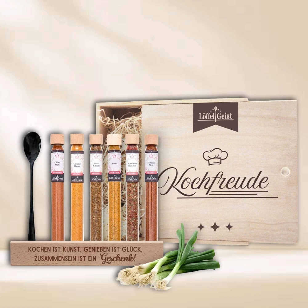 Gewürz-Geschenkset Kochfreude in edler Holzbox
